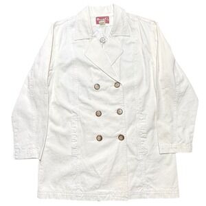 Denim & Co Womens Double Breasted Blazer White Cotton Utility Jacket Size M